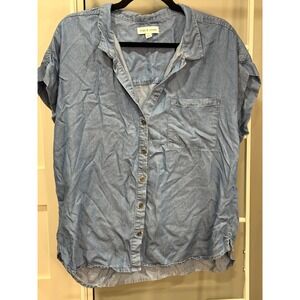 Alex & Jordan Blue Lyocell Chambray Short Sleeve Button Down Shirt XL Normcore
